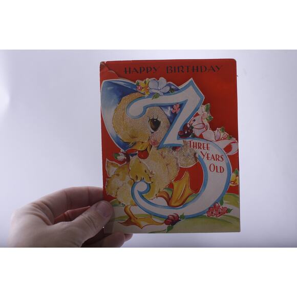 Cute Duckling carrying Number 3, 3-Year-Old Birthday, Greeting Card, Used - Picture 1 of 2